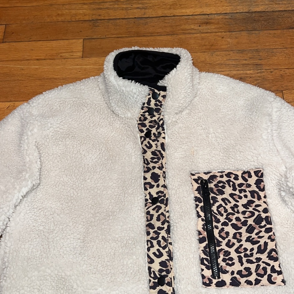 Rails Cream Teddy Jacket with Leopard Trim - Picture 5 of 16